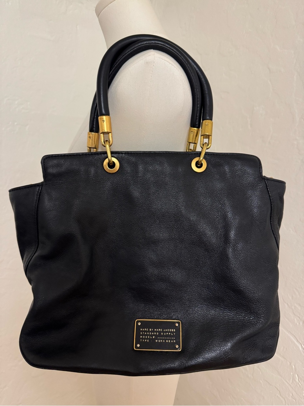 Marc by Marc Jacobs Black Leather Tote with Gold Hardware